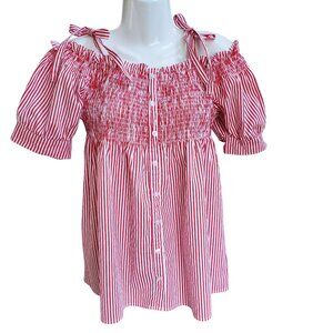 RED & WHITE STRIPED OFF THE SHOULDER TOP SIZE 1X.